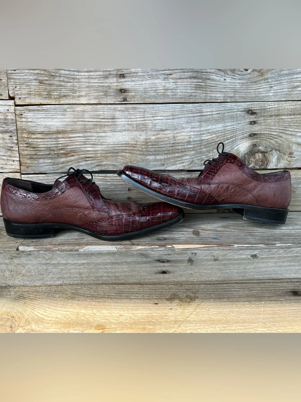 Mezlan Genuine Crocodile Luxury Derby Shoes Burgundy A64065 Men’s 10.5 M RARE